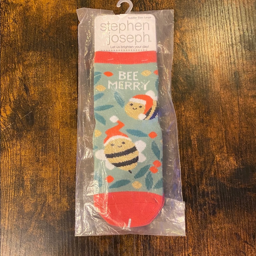 Stephen Joseph Socks Toddler Sz Large “Bee Merry” Christmas Socks NEW